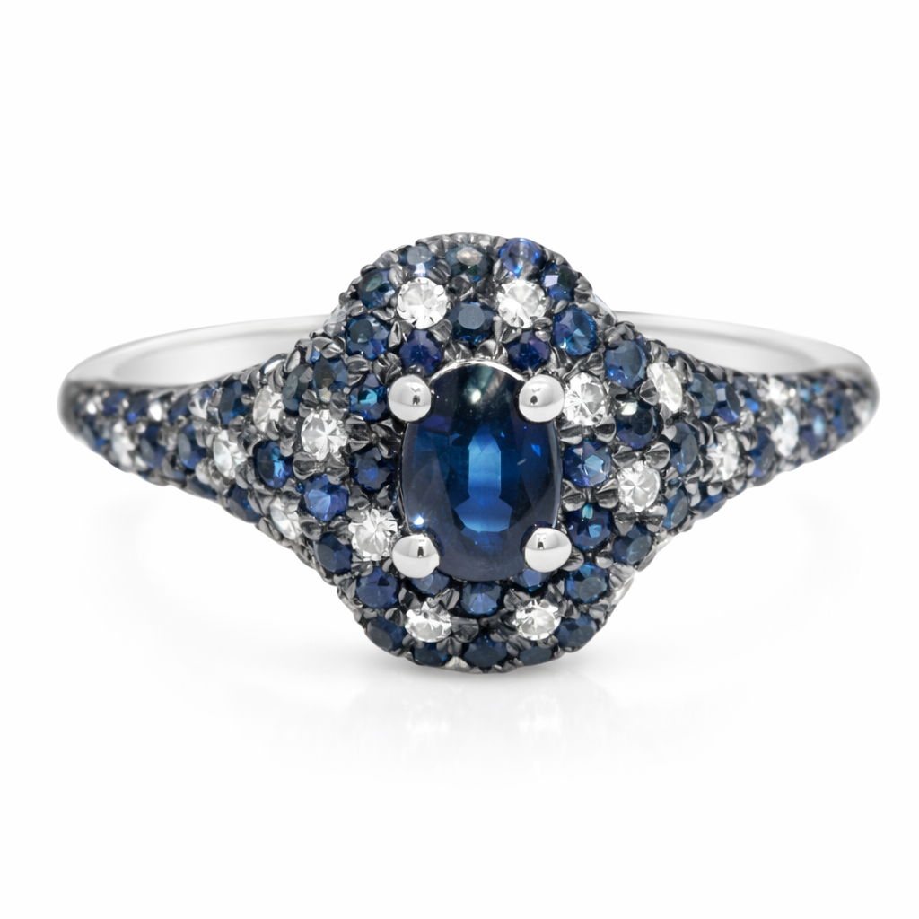 0.11Ct Diamond & 0.75CT Blue Sapphire Ring 14k White Gold