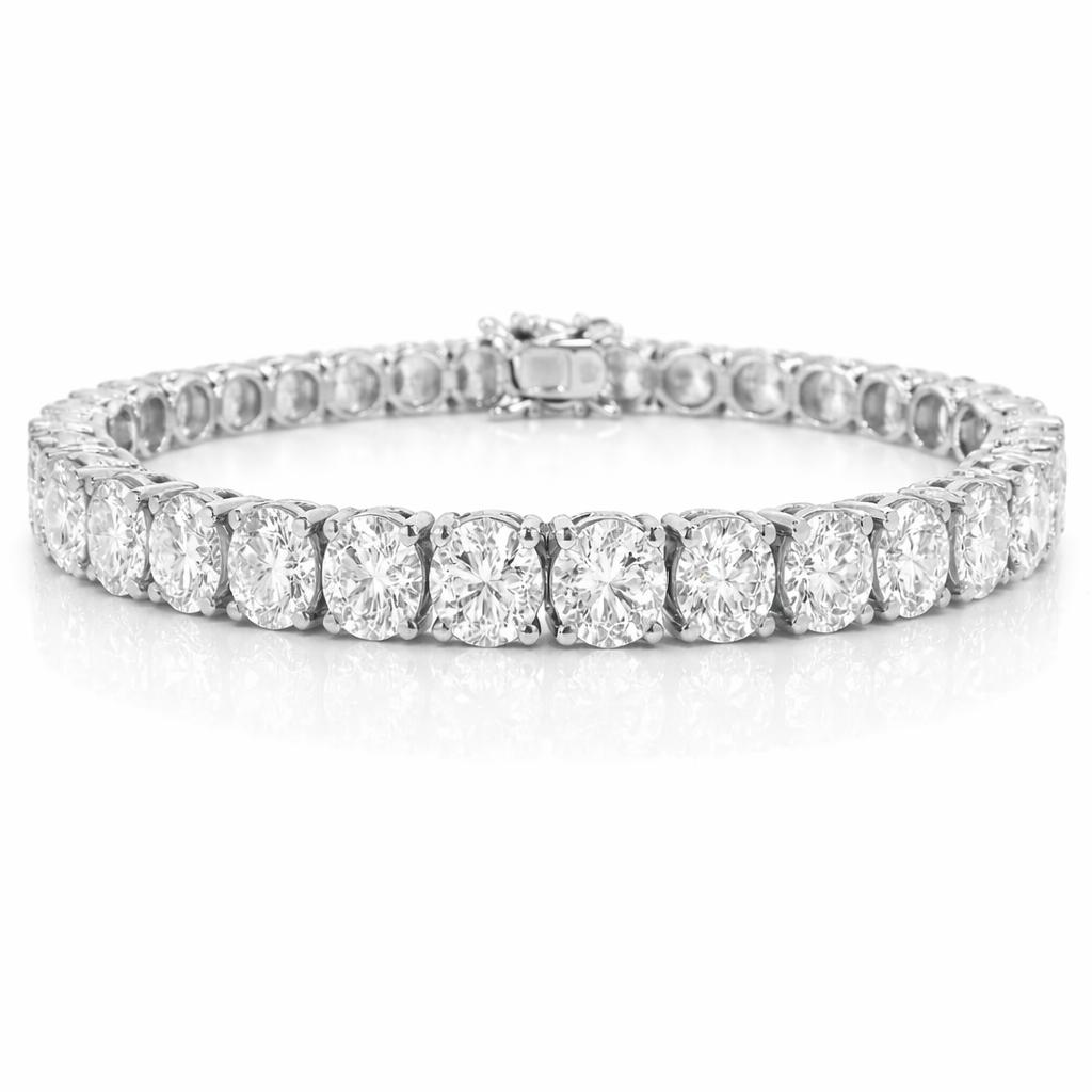 26.44CT Round Cut Lab Diamond 4 Prong Tennis Bracelet 14K Gold