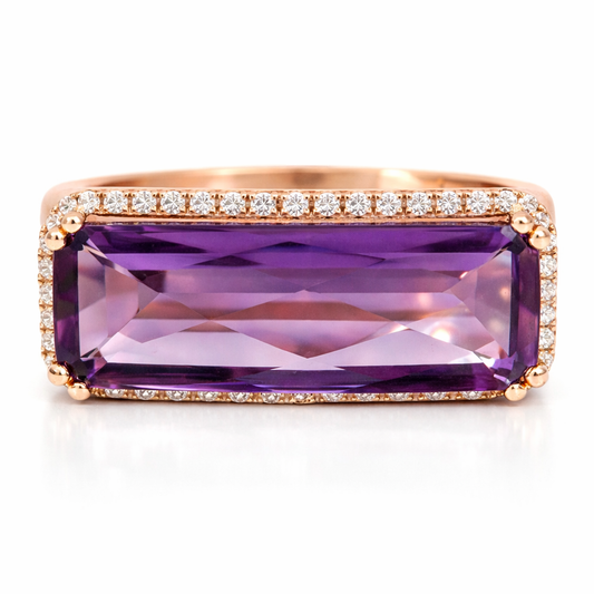 0.03CT Diamond and 4CT Purple Amethyst Ring 14K Rose Gold