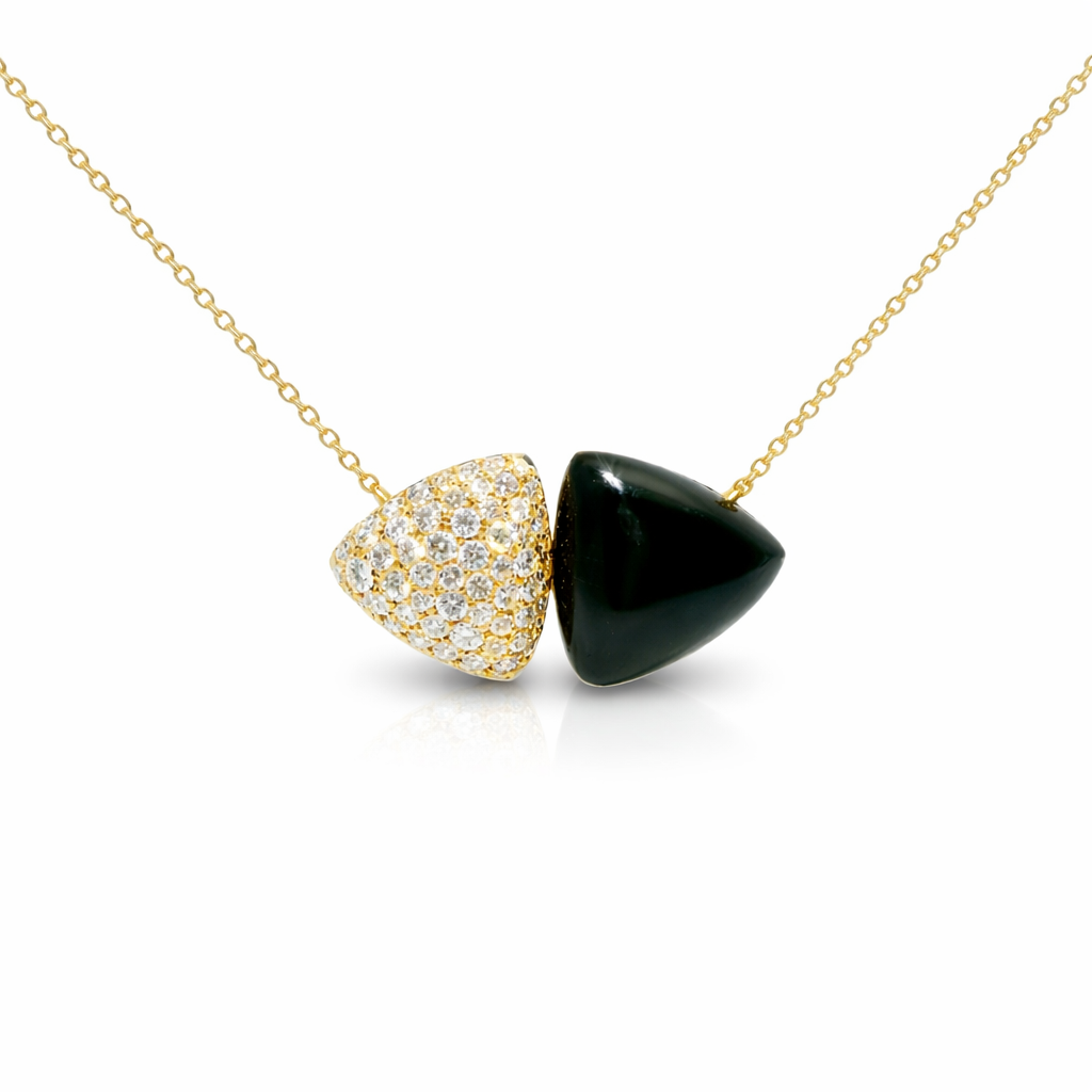 0.98CT Diamond Pendant with Black Onyx 14k Yellow Gold
