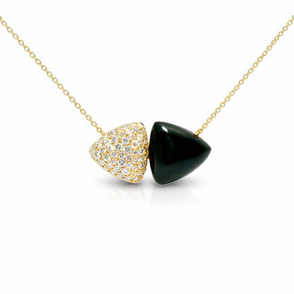 0.98CT Diamond Pendant with Black Onyx 14k Yellow Gold