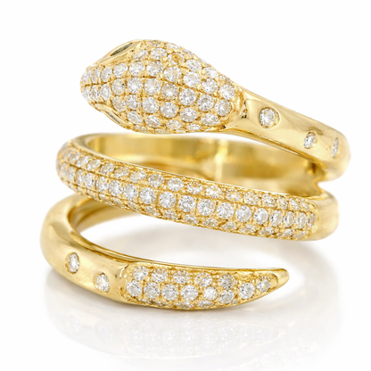 0.90 Diamond and 0.04CT Emerald Serpent Ring 14K Yellow Gold