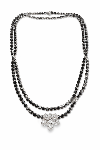 2.78CT Diamond 26.97CT Black Diamond Flower 18k White Gold Necklace