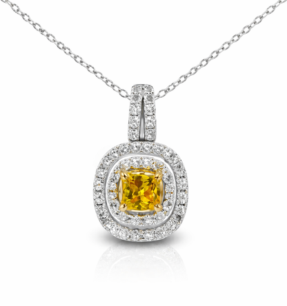 1.15CT Diamond Pendant with Yellow Sapphire Centre Stone 14k White Gold