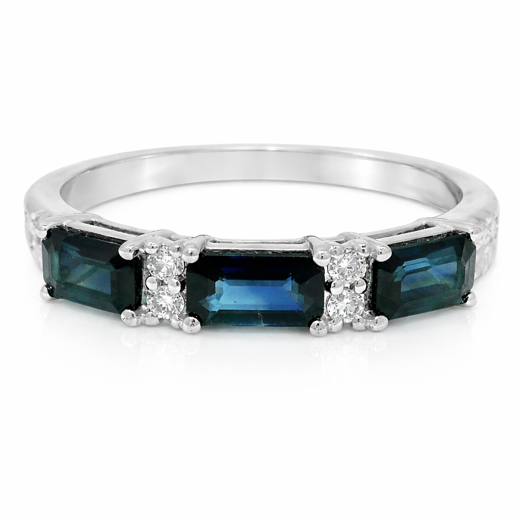 0.18CT Diamond and 1.05CT Blue Sapphire Ring 14K White Gold