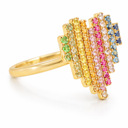 0.62CT Multi Sapphire Heart Shaped Ring 14K Yellow Gold