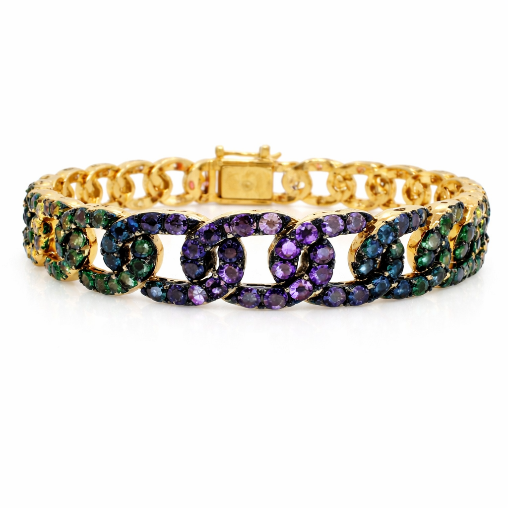 11.37CT Mixed Sapphire Bracelet 14k Yellow Gold