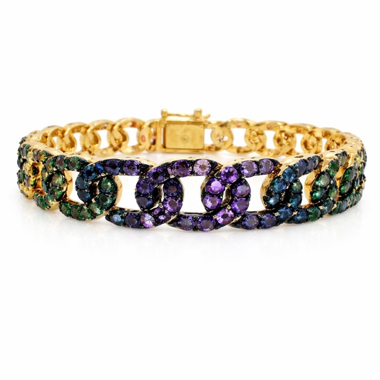 11.37CT Mixed Sapphire Bracelet 14k Yellow Gold