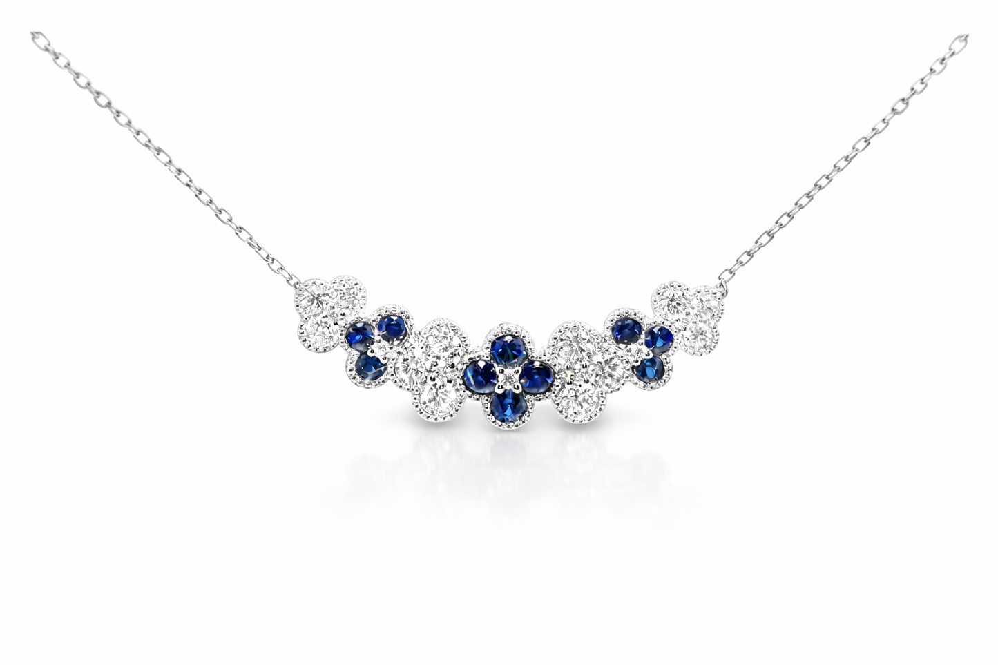 0.59CT Diamond 0.62CT Blue Sapphire Necklace 14k White Gold