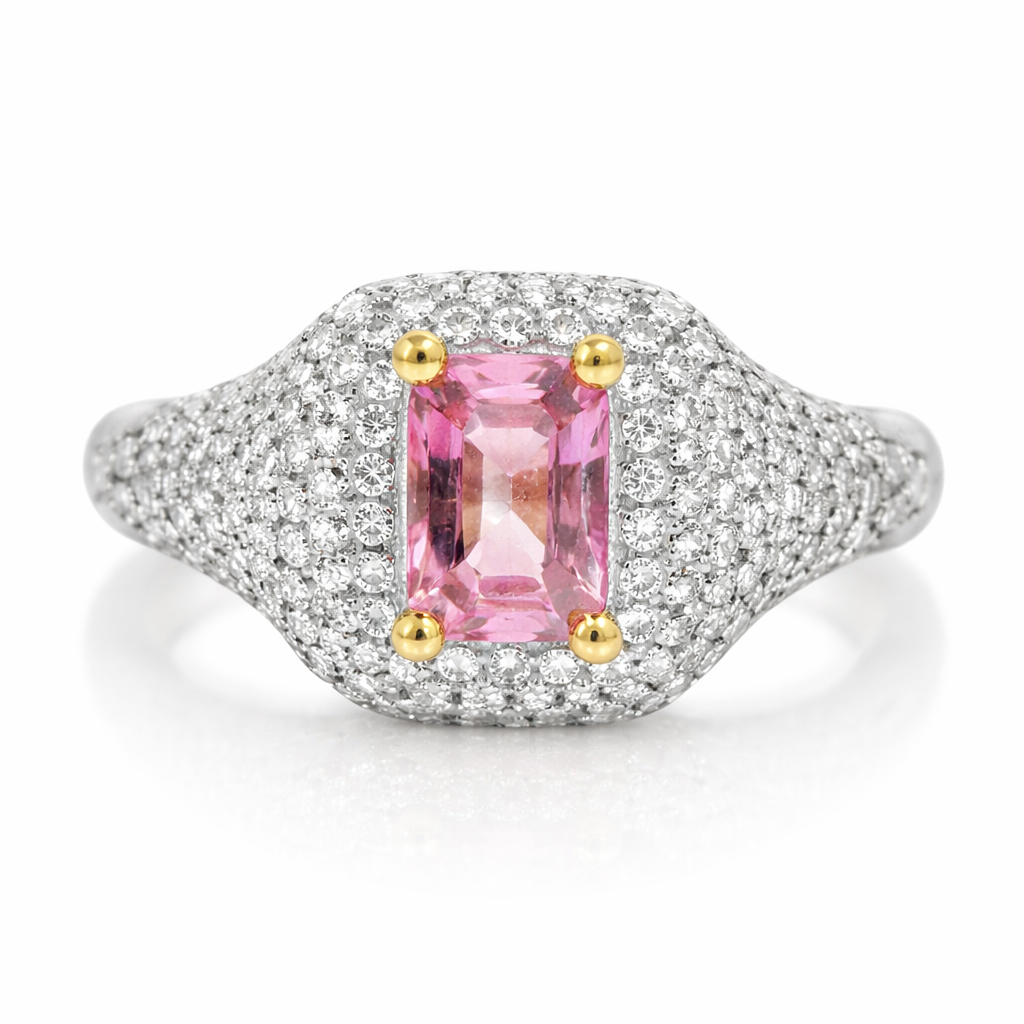 0.75CT Diamond 0.79CT Pink Sapphire Ring 14k Yellow Gold