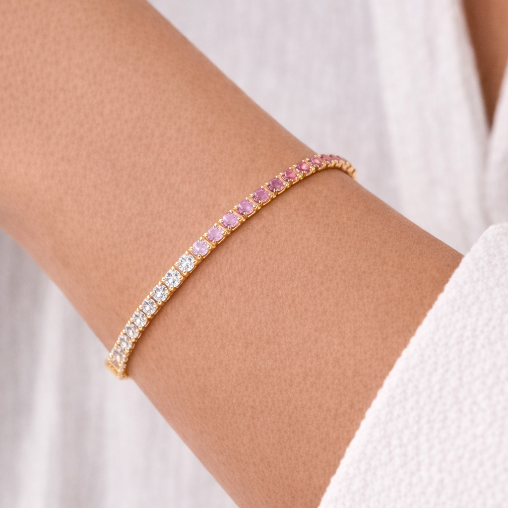 0.58CT Diamond 1.00CT Pink Sapphire Fashion Bracelet 14k Yellow Gold