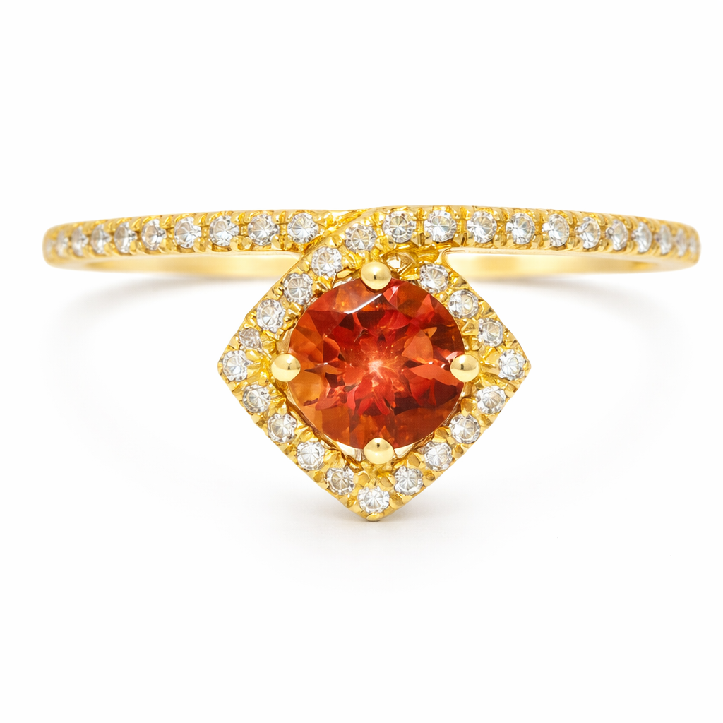 0.12CT Diamond & 0.38CT Pink Tourmaline Ring 14k Yellow Gold