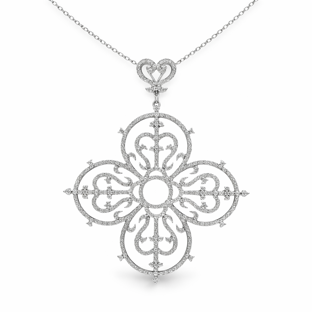3.00CT Diamond Cross Pendant 14k White Gold