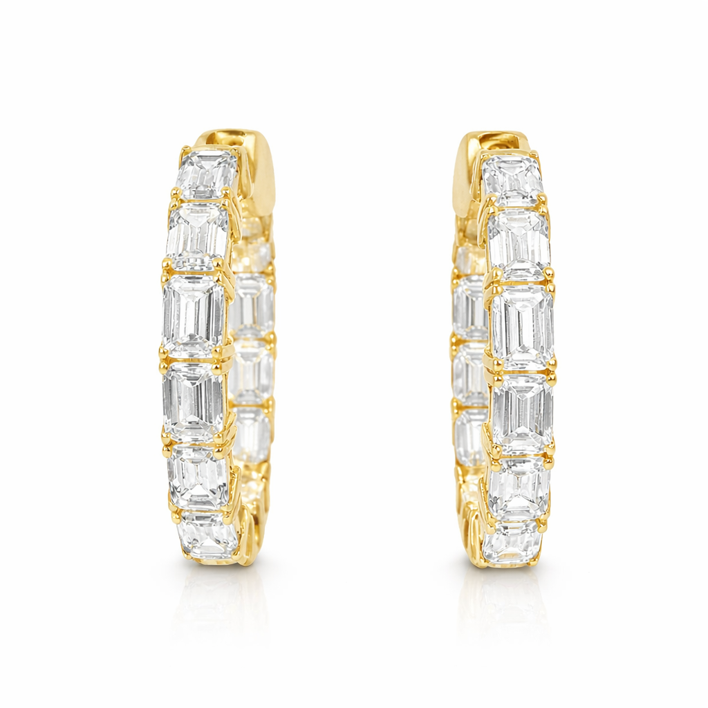 6.56CT Emerald Cut Lab Diamond Hoop Earring 14k Yellow Gold