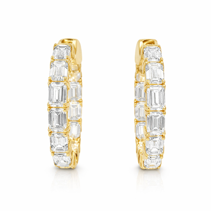 6.56CT Emerald Cut Lab Diamond Hoop Earring 14k Yellow Gold