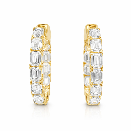 6.56CT Emerald Cut Lab Diamond Hoop Earring 14k Yellow Gold
