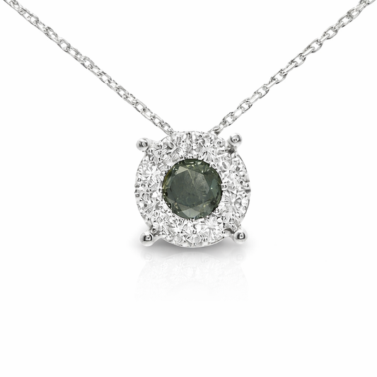 0.40CT Diamond 0.47CT Black Diamond 14k White Gold Pendant