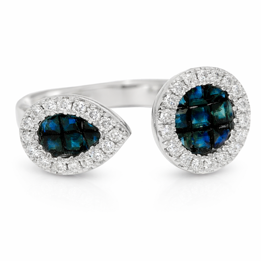 0.22CT Diamond and 0.80CT Blue Sapphire Ring 14K White Gold