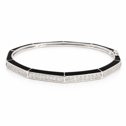 0.83Ct Diamond Bangle with Black Enamel 14k White Gold