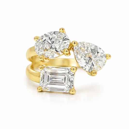 3.39CT Pear Oval & Emerald Cut Lab Diamond Ring 14k Yellow Gold