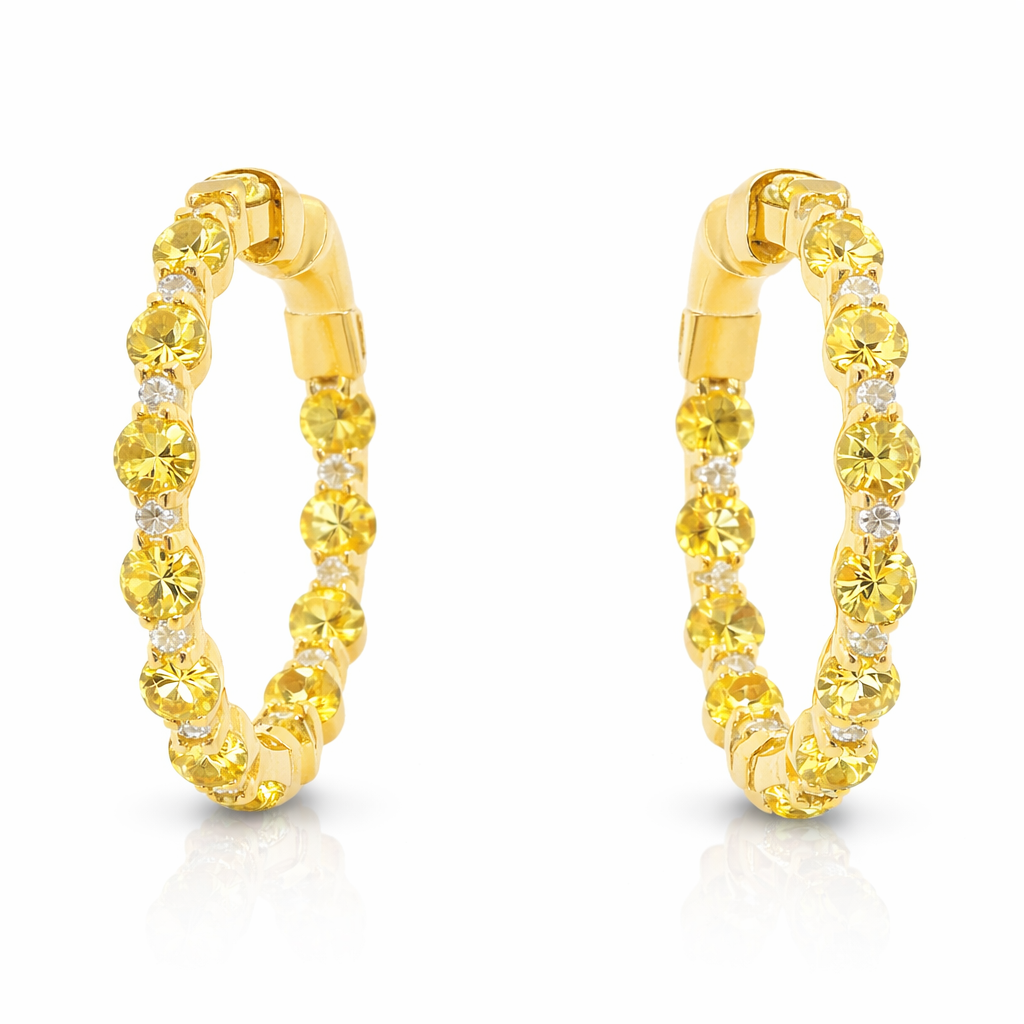 0.22CT Diamond 2.20CT Yellow Sapphire HOOP 14k Yellow Gold Earring