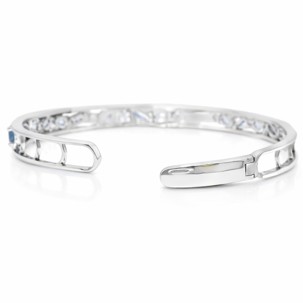 0.66CT Diamond 2.87CT Blue Sapphire Bangle 14k White Gold