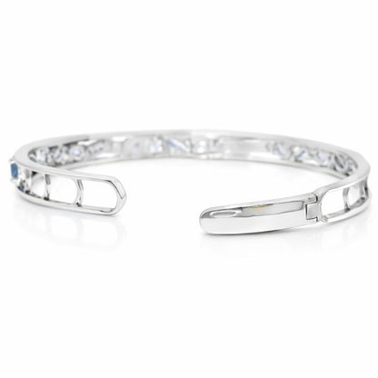 0.66CT Diamond 2.87CT Blue Sapphire Bangle 14k White Gold