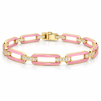 0.33CT Diamond Bracelet with Pink Enamel 14k Yellow Gold