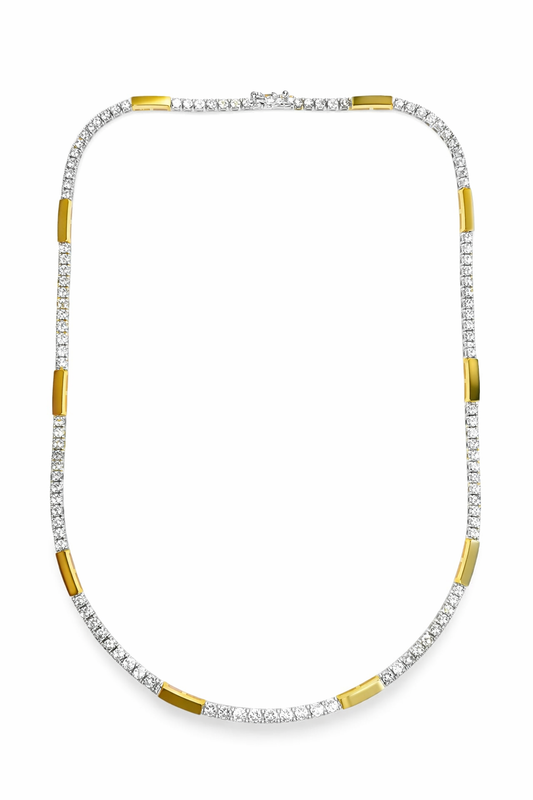 6CT Two Tone Diamond Necklace with 14k Plain Gold