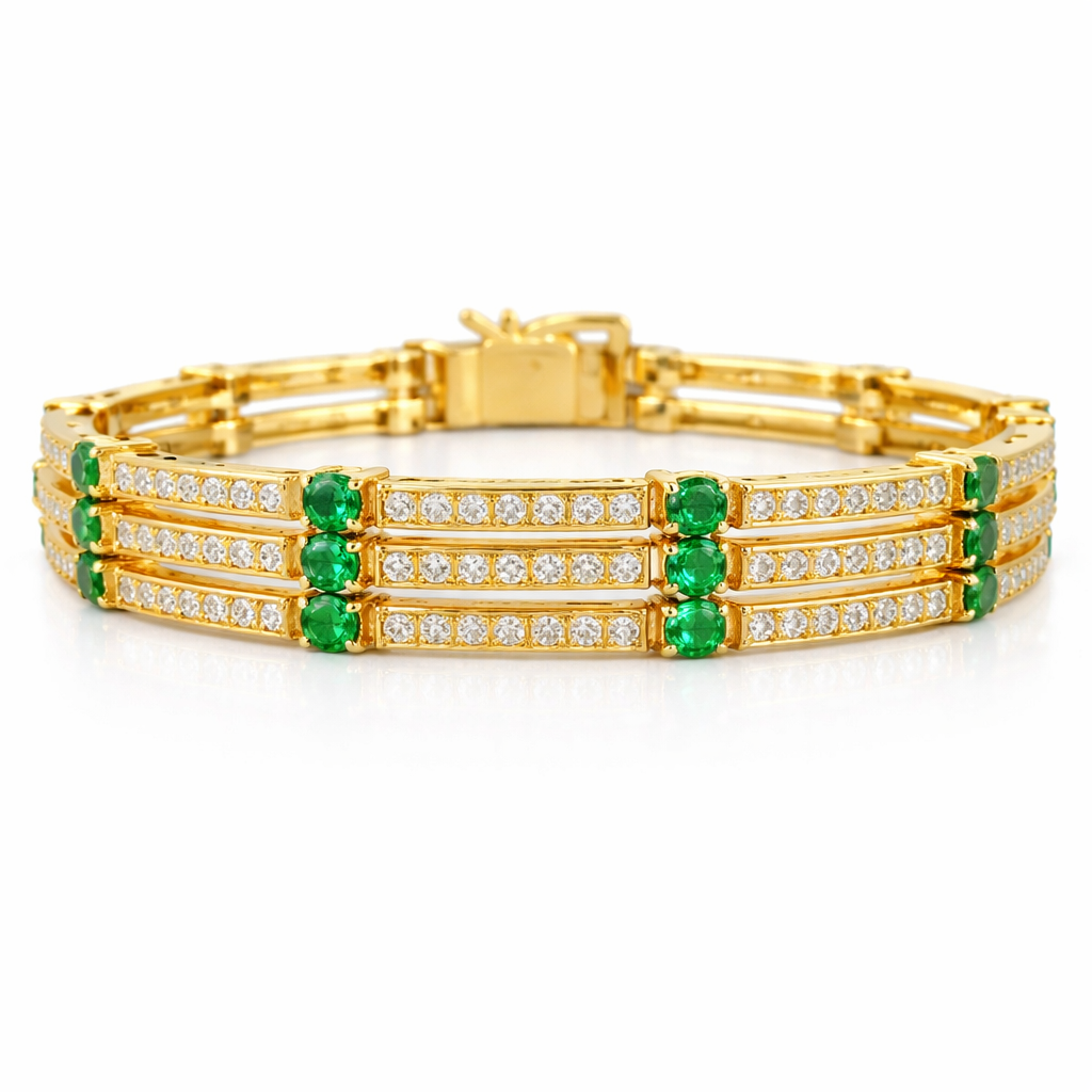 3.07CT Diamond 2.59CT Emerald Bracelet 14k Yellow Gold