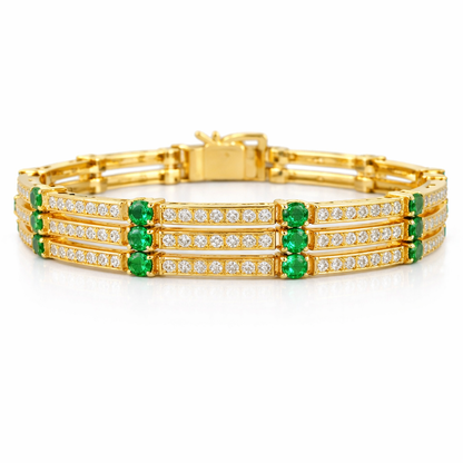 3.07CT Diamond 2.59CT Emerald Bracelet 14k Yellow Gold