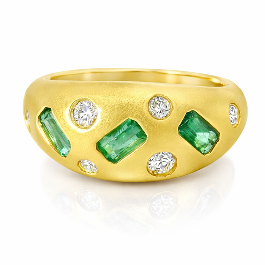 0.21CT Diamond and 0.81CT Emerald Ring 14K Yellow Gold