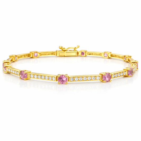 2.14ct Pink Sapphire 0.86ct Diamond Bracelet 14k Yellow Gold