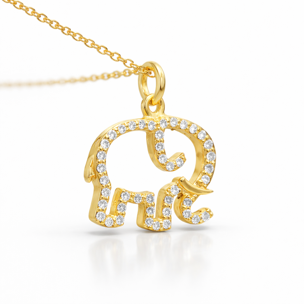 0.17CT Diamond Elephant Pendant 14k Yellow Gold