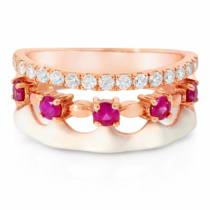 0.24CT Diamond and 0.36CT Pink Sapphire with White Enamel 14K Rose Gold