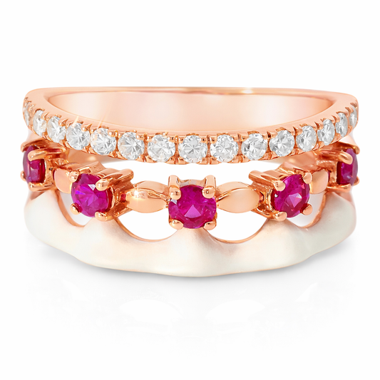 0.24CT Diamond and 0.36CT Pink Sapphire with White Enamel 14K Rose Gold