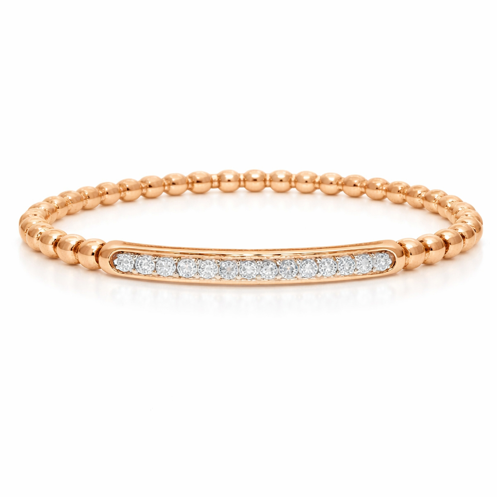 0.22CT Diamond ID Plain Beads Stretch Bangle 14k Rose Gold