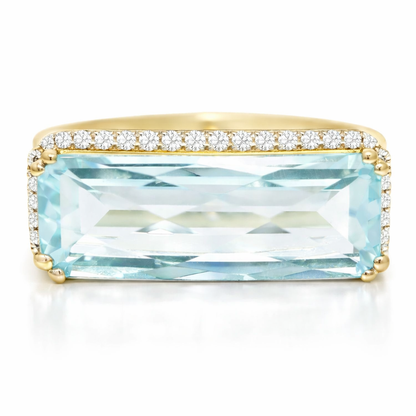 0.14CT Diamond and 4.40CT Light Blue Topaz Ring 14K Yellow Gold