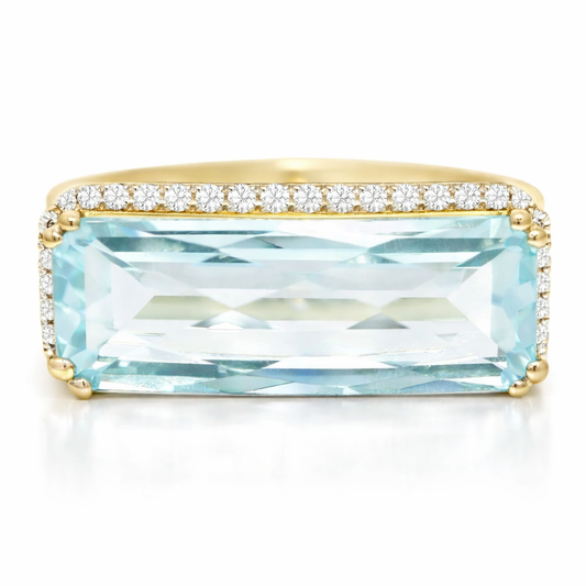 0.14CT Diamond and 4.40CT Light Blue Topaz Ring 14K Yellow Gold