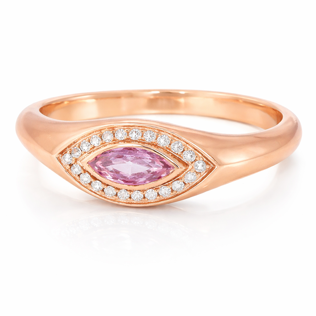 0.08CT Diamond & 0.28CT Pink Sapphire Ring 14k Rose Gold