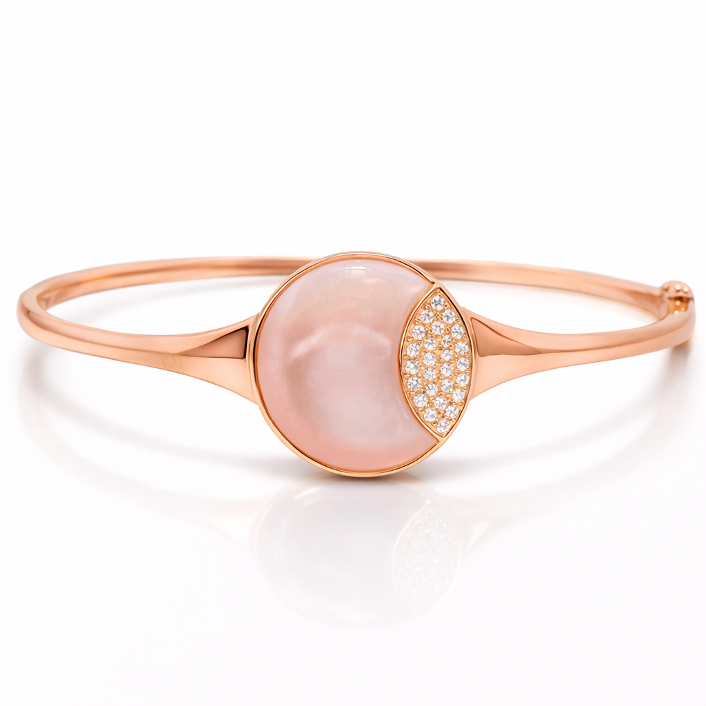 0.07Ct Diamond 3.32Ct Pink Mother of Pearl Bangle 14k Gold