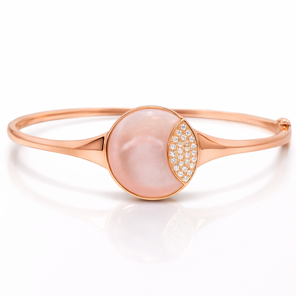 0.07Ct Diamond 3.32Ct Pink Mother of Pearl Bangle 14k Gold