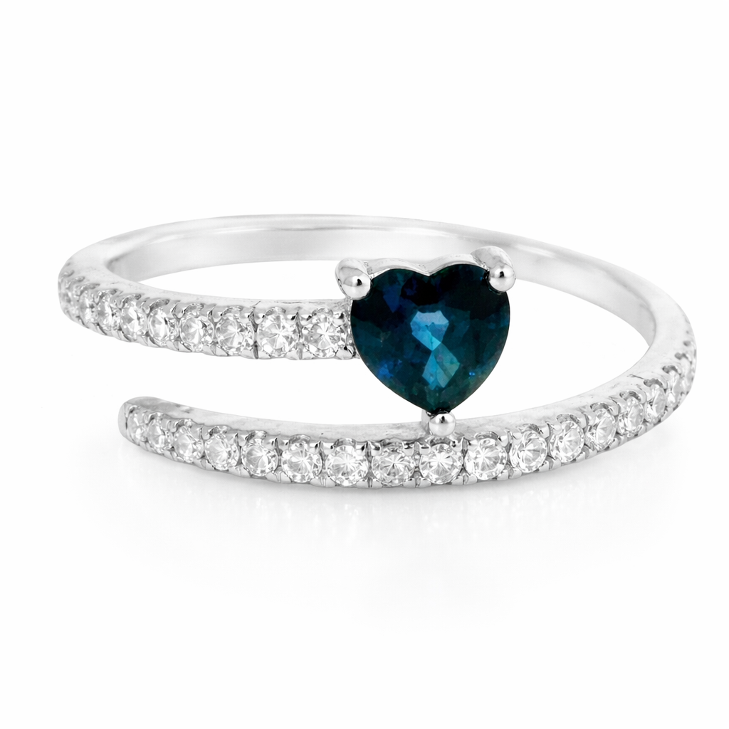 0.20CT Diamond and 0.36CT Blue Sapphire Ring 14K White Gold