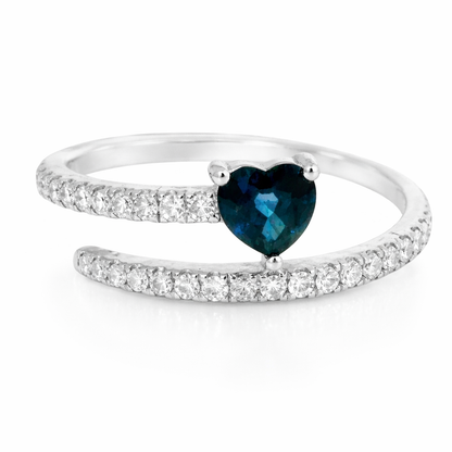 0.20CT Diamond and 0.36CT Blue Sapphire Ring 14K White Gold