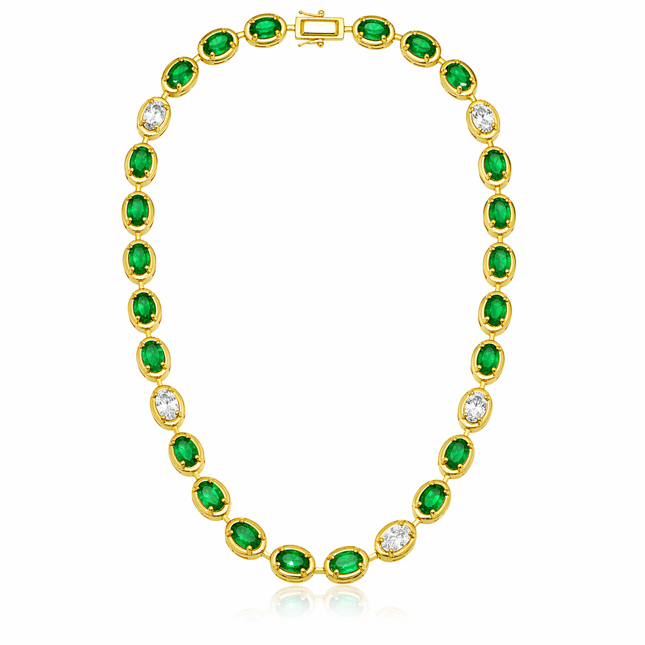 1.96CT Oval Lab Diamond 8.04CT Emerald 14K Yellow Gold Necklace