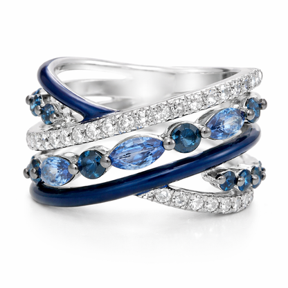 0.26CT Diamond 1.29CT Blue Sapphire 14k White Gold