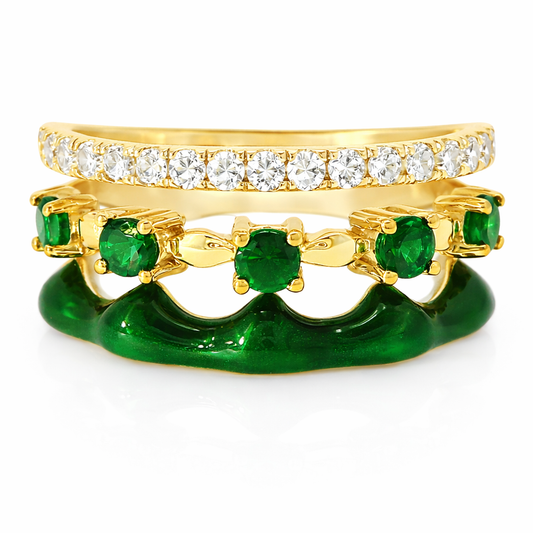 0.24Ct Diamond and 0.44CT Green Garnet with Green Enamel 14K Yellow Gold