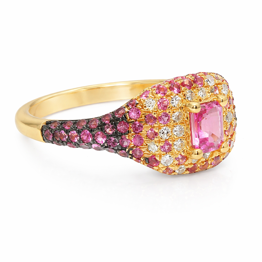 0.10CT Diamond and 0.80CT Pink Sapphire Ring 14k Yellow Gold