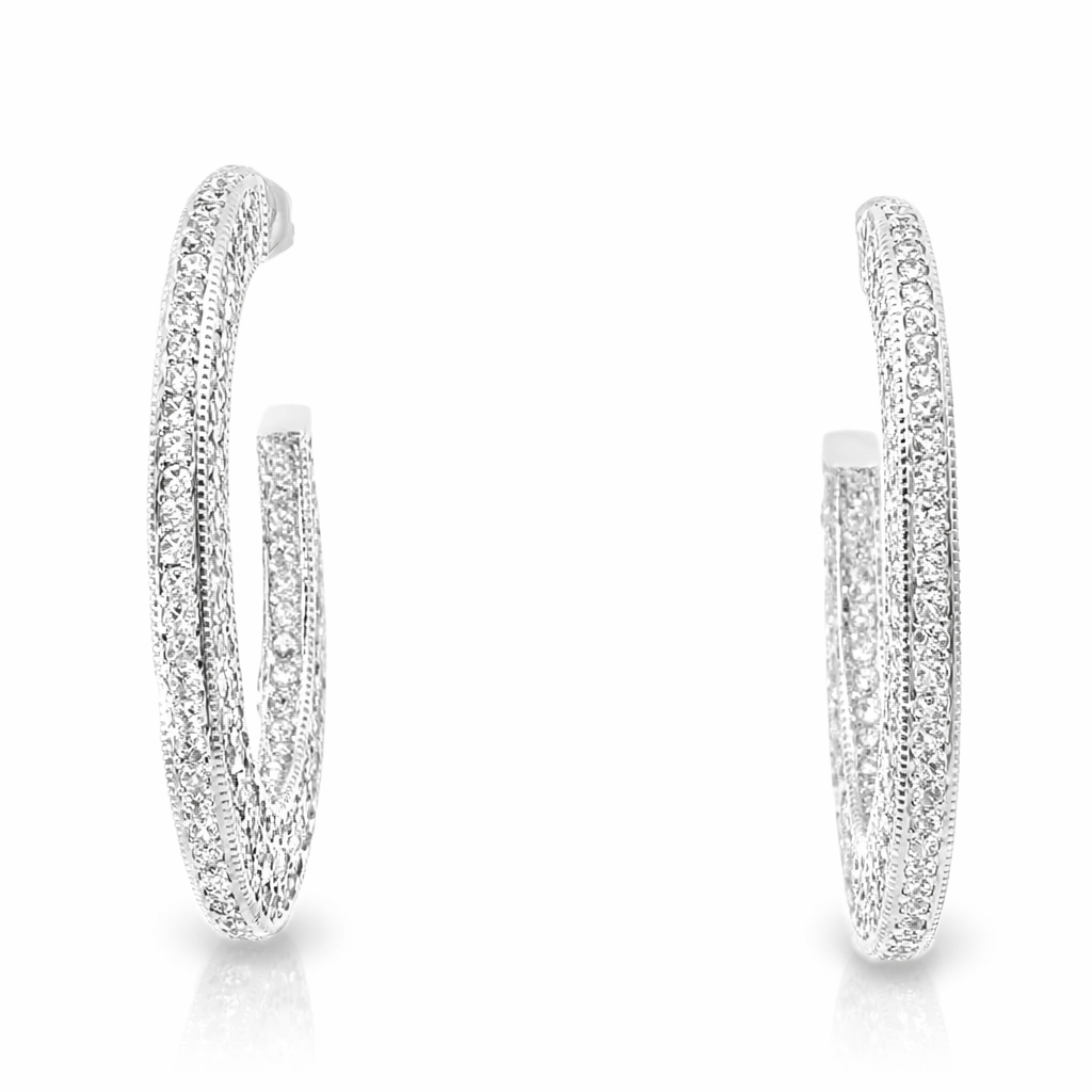 5.59CT Diamond Hoop Earrings 14k White Gold