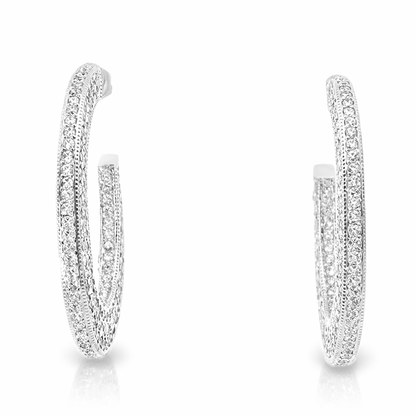 5.59CT Diamond Hoop Earrings 14k White Gold